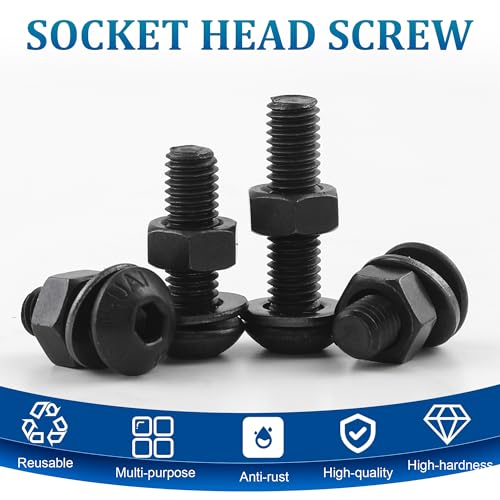 NINDEJIN 580pcs M2 M3 M4 M5 Hex Socket Cap Screws Set, 8 12 16 20mm Screw Bolts and Nuts Assortment Kit, 304 Stainless Steel Metric Hex Socket Screws and Nuts and Flat Wahser Set, Fully Machine Thread - size: 580Pcs M2-M5 8mm-20mm