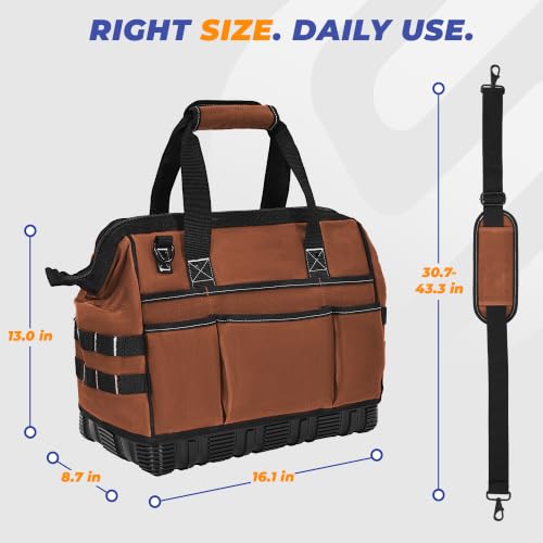 Heavy Duty Canvas Tool Bag, Wide Mouth Tool Tote Organizer - color: Brown