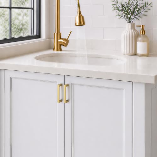 Ravinte Brushed Gold Kitchen Cabinet Solid Handles,3 Inch,5 Pack - color: Brushed Gold, size: 3 Inches Hole Center