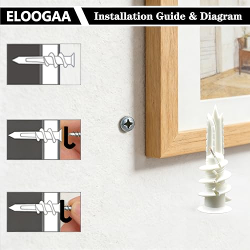200Pcs Drywall Anchors and Screws Kit, 100Pcs Self-Drilling Plastic Wall Anchors with 100Pcs #8 Phillips Screws & PH2 Bit, Heavy Duty Anchors for Hanging Pictures, Shelves, Home Mounting - size: 1.38 Inch