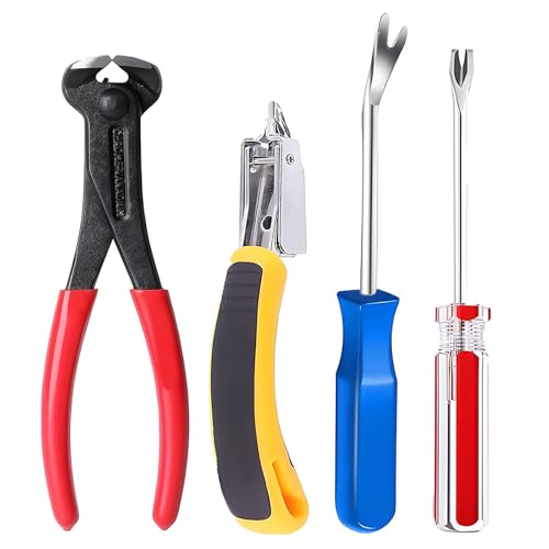 Construction and Upholstery Staple Remover Tack Puller Nail Remover Tool Set Nail Puller Plier, Staple Puller, Tack Lifter, Fastener Remover, for Furniture Floor Wall Wooden Case Car Photo - color: 4 Pcs