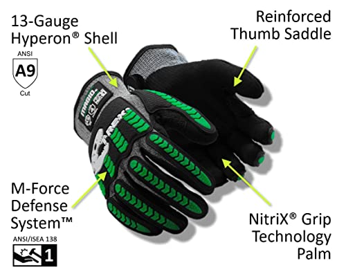 MAGID T-REX Flex Series ANSI Cut Level A9 Knit Impact Glove, 72 Pairs, NitriX Palm, Size 9/L, Black & Green, TRX795 - size: 9/L, style: 72 Pairs