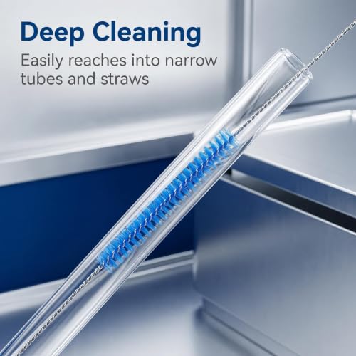 Straw Cleaner Brush, Reusable Metal Handles Straw Cleaner Brush Extra Long for Stanley Mug 40, 30, 20 oz, 10mm Wide for Sippy Cup, Water Bottle and Tubes - color: Clear+Blue
