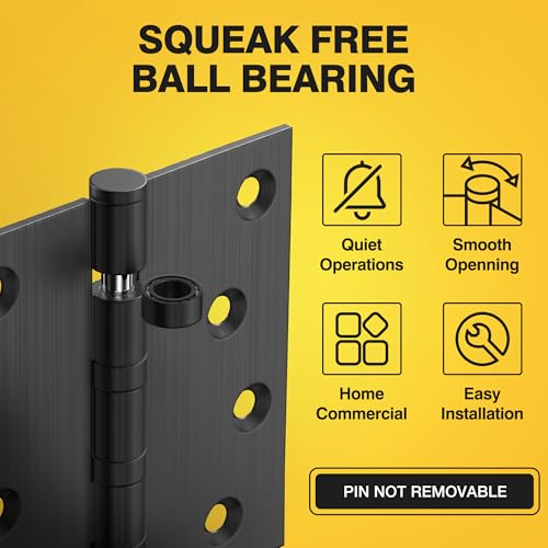 KOLET Ball Bearing Door Hinges, 4 x 4 Inches, Matte Black, 6 Pack - color: Black, size: 6 Pack
