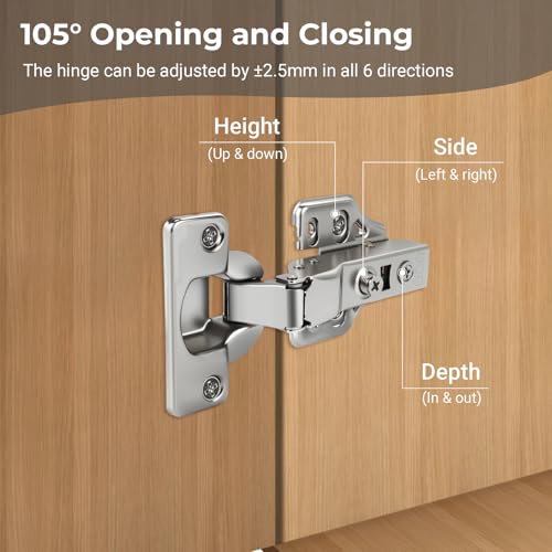 4 Pcs 105° Soft Close Cabinet Hinges 35mm, 3D Half Overlay Hinge - size: Half Overlay