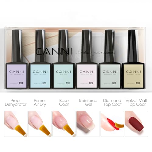 CANNI 6Pcs 9ml Hema-Free Nail Dehydrator Primer, Base Coat Reinforce Diamond Gel Top Coat and Matte Top Coat Gel Nail Polish Set, Soak Off LED Nail Gel Polish Set Nail Art Starter Manicure Salon - color: Clear