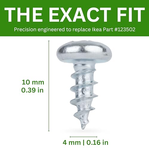 Spare Hardware Parts Replacement for IKEA Furniture Screw Chipboard Flat TRX Screw - Part #123502 | Chipboard Screw M4.0-1.8×10 Full Thread with 4mm Hex Recess | Pack of 20 - size: 123502