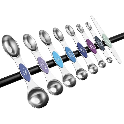 Spring Chef Stainless Steel 8 Magnetic Measuring Spoons Set, Winter Frost - color: Winter Frost, size: 1-Pack
