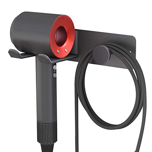 Hair Dryer Holder Wall Mounted, Stainless Steel Self Adhesive Blow Dryer Holder Rack for Dyson Supersonic Hair Dryer,Black - color: Black