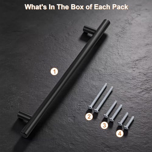 Probrico 30 Pack Hole Centers 10inch Matte Black Kitchen Cabinet Pulls, Stainless Steel Dresser Drawer Handles, 12.6inch Length Pull Handle for Cabinets and Closets - size: Center to Center: 10 inch