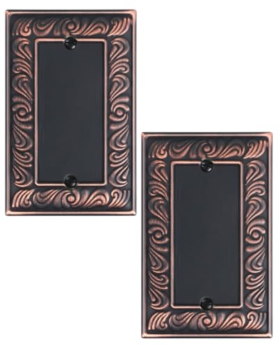 2-Pack Paisley Pattern Blank Outlet Cover Wall Plate,Metal Switch Plates | Decorative Outlet Covers, 1 Gang Wall Plate for Unused Outlets/Switches, Corrosion Resistant, Aged Bronze - color: Aged Bronze, size: 1 Blank 2PK