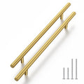 Haliwu 30 Pack 7-1/2in Gold Cabinet Handles for Kitchen Cabinet Handles | Stainless Steel, Gold Handles for Cabinets, Round T-Bar Shape, Brushed Gold Cabinet Pulls, Screws Included - size: 7-9/16 inch hole center