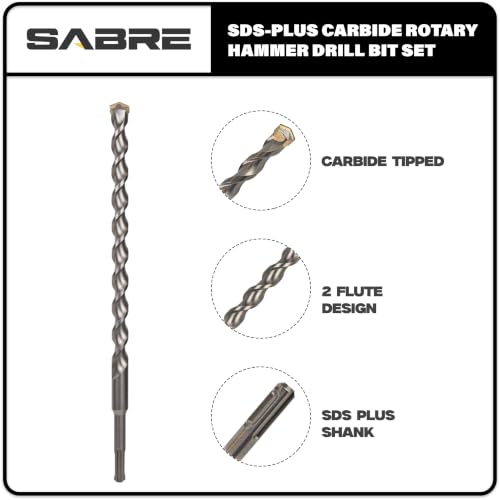 8-Piece 12in SDS Plus Drill Bits for Brick, Stone, Concrete, 1/4in x 12in, 5/16in x 12in, 3/8in x 12in, 1/2in x 12in, 5/8in x 12in, 3/4in x 12in, 7/8in x 12in, 1in x 12in (12" 8-Piece Set) - size: 8-Piece Set