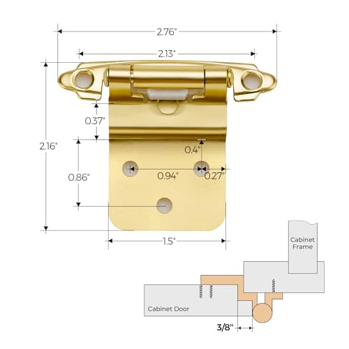 Gold Cabinet Hinges Self Closing, 3/8 Inch, 20 Pack (10 Pairs) - color: Gold, size: 3/8 inch Insert