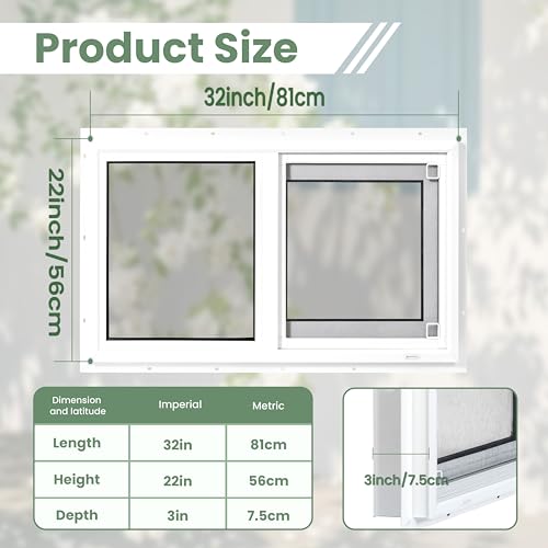 Vinyl Basement Window, Bathroom Sliding Window 32" x 22" White | Double Pane Insulated Tempered Glass and Fiberglass Screen for Basement, Bathroom, Shed - size: 32x22 IN