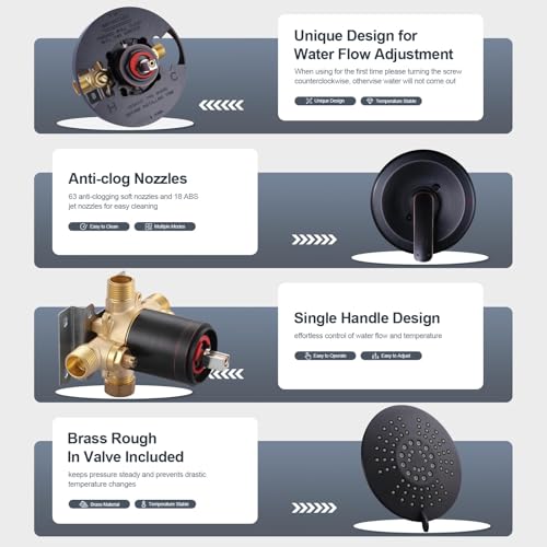 Shower Faucet with Valve, Bathroom Shower Faucet Kit, Solid Brass Shower Head Faucet Set Complete, Single Handle Rain Shower Head Trim Kit for Bathroom, Oil Rubbed Bronze - color: Oil Rubbed Bronze