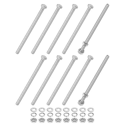 M METERXITY 10-Pack Hex Head Screw Bolt with Nuts Flat & Lock Washers M5x90mm Stainless Steel Bolts and Nuts Kit Fully Threaded Metric Bolt Assortment for Equipment/Machinery - size: M5x90mm
