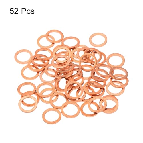 MECCANIXITY 52 Pcs Flat Copper Washers, 7x10x1mm Copper Upgraded Flat Metric Sealing Crush Ring Washers for Hydraulic Fittings Screw Bolt Nut Electronic Repair - size: 7x10x1mm