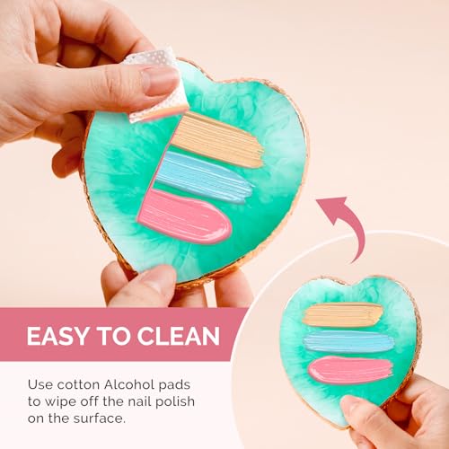 MelodySusie 1PC Heart Shape Resin Nail Art Palette, Professional Color Mixing Board for Gel Polish, Acrylics, Pigment Blending, Salon and DIY Makeup Artist Tool, Green - color: Green Heart Without Spatula