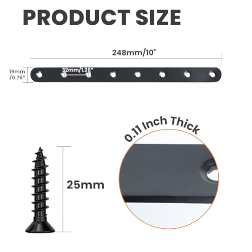 Alise Flat Bracket ,10 Inch Black Mending Plate Flat Brace for Wood Shelves - color: Black, size: 10 Inch
