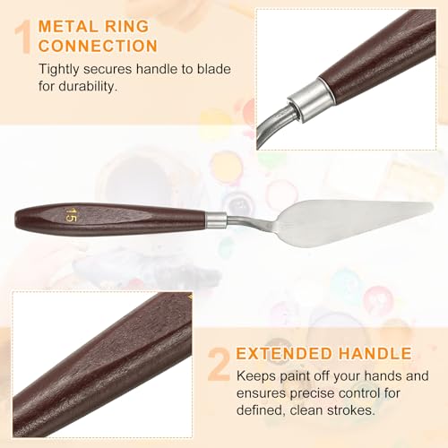 HARFINGTON 5pcs Palette Knife Painting Tool 3.27 x 1.06 Stainless Steel Art Spatula Pallet Knives Scrapers Tools with Beech Wood Handle for Acrylic Oil Canvas Mixing Spreading, Red/Silver - size: 3.27" x 1.06"