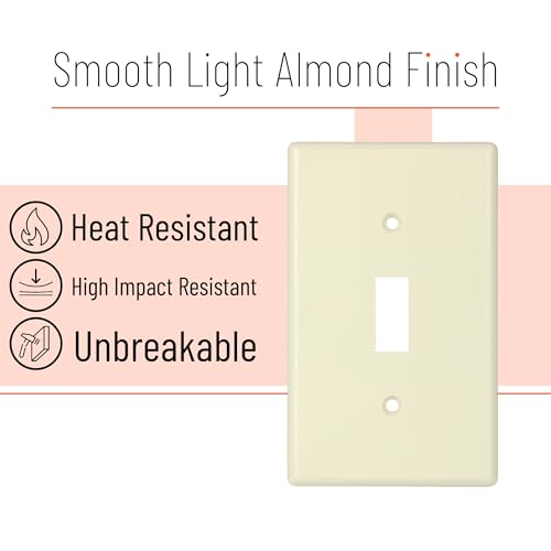 Bates- Light Switch Plates, 10 Pack, Light Almond, Light Switch Cover Plate, Single Switch Plate Cover - color: Light Almond, size: 10 Pack, Standard-Size