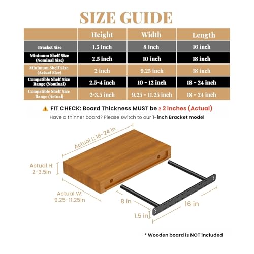 2pcs Floating Shelf Hardware Heavy Duty Hidden Shelf Brackets Support,Wall Mounting Invisible Floating Shelves Bracket with Jig (16" x 8" x 1.5" with Tools) - size: 16" x 8" x 1.5"