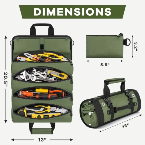 ANILD 13 Inch Regular Long Tool Bag Roll Up, Roll Up Tool Bag Organizer - color: Green, size: Regular