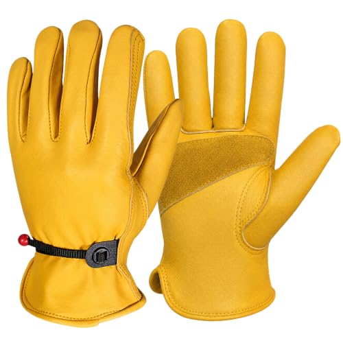 Cowhide Work Gloves Men & Women, Reinforced Palm, Puncture Resistanta - size: X-Large