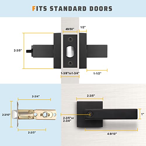 KNOBWELL 6 Pack Door Handles Black, Privacy Door Lever Bed and Bath Leverset Lockset, Left or Right Handing, Matte Black Finish - color: Black