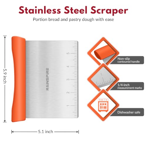 Multi-Purpose Stainless Steel Bench Scraper Dough Blender & Pastry Cutter - color: Orange