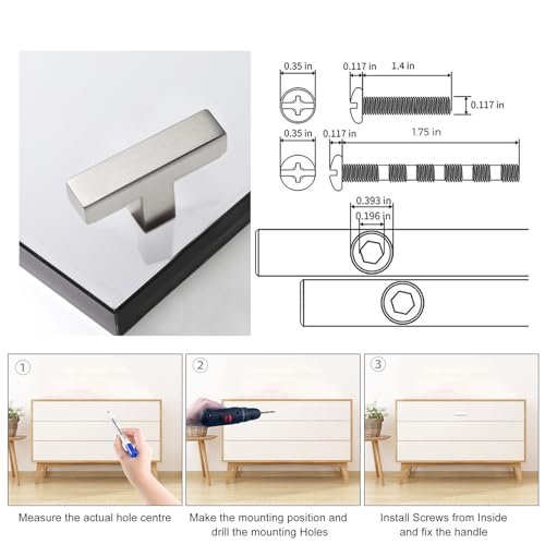 Cabinet Pulls Single Hole Cabinet Handles, 5 Pack Square Brushed Nickel Bar Cabinet Pulls Drawer Cabinet Knobs Cupboard Hardware Cabinet Handles, Stainless Steel Single Hole Cabinet Knobs - color: Brushed Nickel, size: Single Hole - No Hole Centers