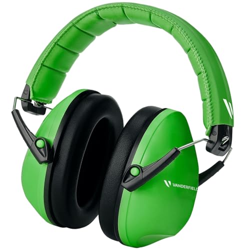 Kids Noise Canceling Headphones - 33 dB (2K Hz) - Ear Protection Earmuffs | Vanderfields' earmuffs protect child's hearing with certified noise-cancellation, soft ear cushions, and adjustable headband - color: Green