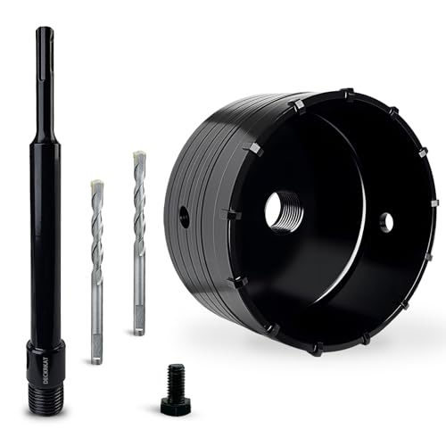 DECKRKAT 4-1/2" Concrete Hole Saw Kit,Electroplated Black Quenching Tech,Heavy-Duty Thickened Alloy Teeth,SDS Plus Shank & 2 Center Bits for Concrete,Brick,Stone. - size: (115mm)4-1/2"