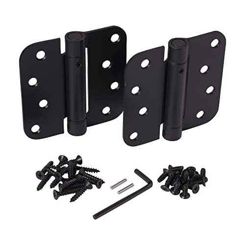 Spring Hinges - 4 Inch, Self Closing Adjustable (Flat Black, 2 Pack) - color: Black, size: 4" x 4" with 5/8" radius (Pack of 2)