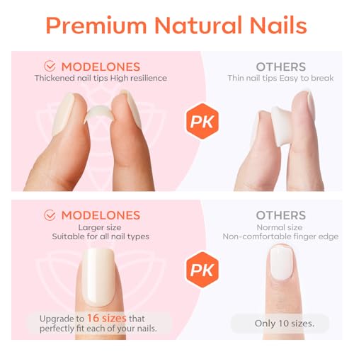 modelones French Tip Press On Nails, Short Oval Fake Nails Nails Press Ons