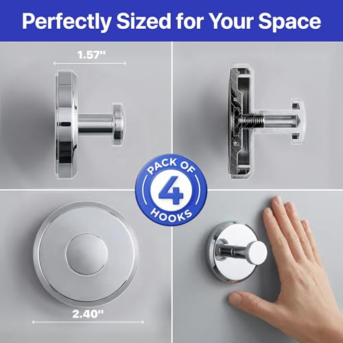 HOME SO Suction Cup Hooks for Shower & Bathroom Towel Holder 4-Pack Chrome - color: Chrome, size: 4 Pack