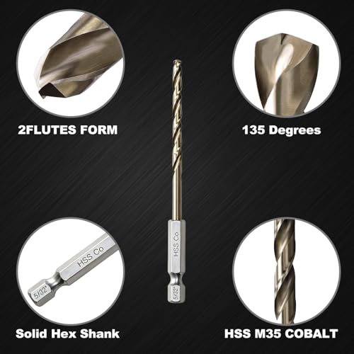 5/32 Drill Bits for Metal and Hard Steel(10Pcs),M35 Cobalt Impact Drill Bit Set with Quick Change Hex Shank,with Storage Case - size: 5/32(10pcs)