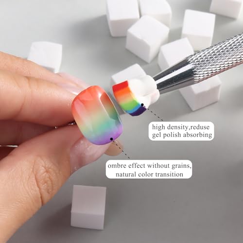 Fcozpjk 100Pcs Soft Nail Sponges for Ombre & 6Pcs Wedge Sponges Aura Nails - color: White2