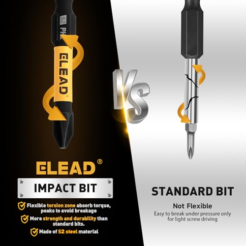 6-Piece Phillips Bit #2 Impact, 2 Inch Magnetic Phillips Head Drill & Screwdriver Bit with Magnetic Bit Holder, S2 Steel, 1/4" Hex Shank, PH2 for Impact Driver, Professional & DIY Use - size: 6-Piece
