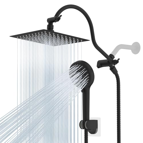 Hibbent All Metal cUPC Certified High Pressure Rainfall 8'' Shower Head - color: Matte Black, style: Square 8''