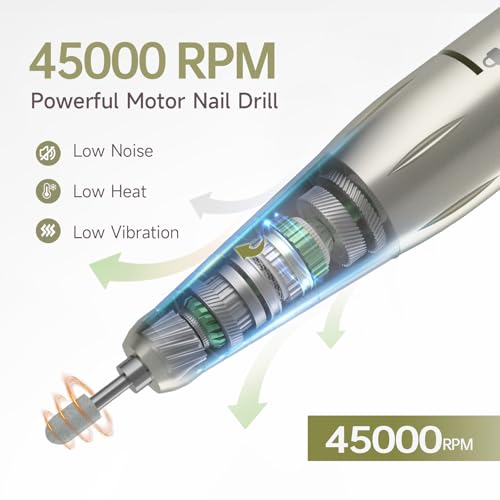 Professional Nail Drill, 45000RPM Rechargeable Electric Nail File - color: Elegant White