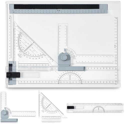 Zonon A4 Portable Drawing Board, Multi-Function Metric Drafting Table Drafting Board with Clear Rule Parallel Motion and Angle Adjustable Measuring System - size: A4