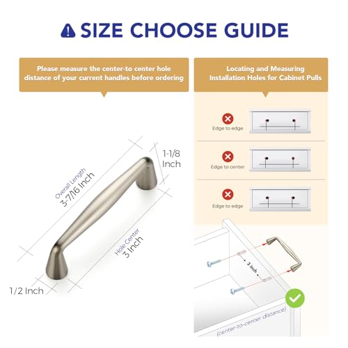 Ravinte Brushed Nickel Cabinet Handles Solid Handles,3 Inch,10 Pack - color: Brushed Nickel, size: 3 Inches Hole Center