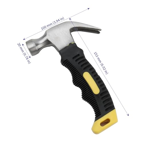 SOUJAP 4 PCS 8oz Camping Claw Hammer, 6 Inch Small Stubby Hammer with Coated Soft Yellow Handle for Home Repair, Craft Project