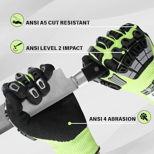 Work Gloves Men Women, A5 Cut Resistant Gloves, Impact Gloves - size: Large