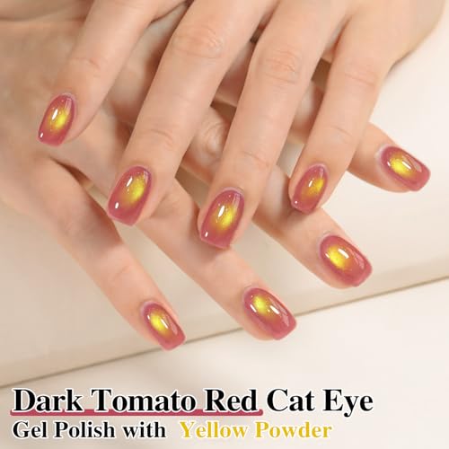Double Rhythm Jelly Glass Cat Eye Gel Polish with Magnet 15ML Holographic Glitter Shimmer Translucent Sheer Color Magnetic Nail Polish Salon DIY at Home (Navy Purple-MC1266) - color: Aurora Golden Pink
