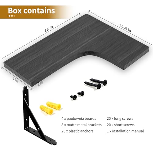 ROMGUAR CRAFT Corner Floating Shelves Wall Mounted Set of 4, Black - color: Black