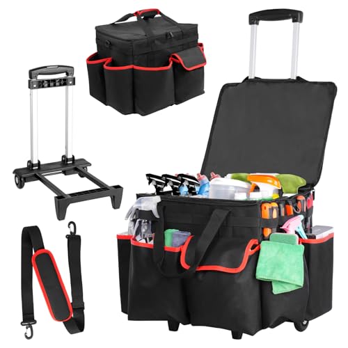 Large DIY Rolling Cleaning Caddy Bag, Cleaning Caddy with Wheels