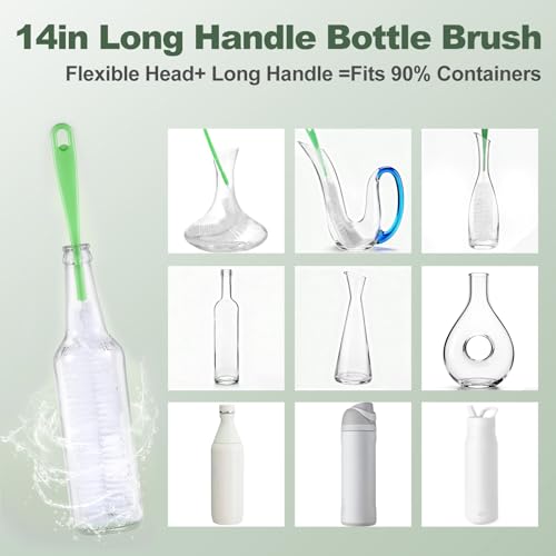 XYFuuee 5Pcs Water Bottle Cleaner Brush Set 5 in 1 Cup Straw Cleaning Brush - color: Green